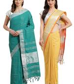 Multicolor woven blended cotton saree with blouse