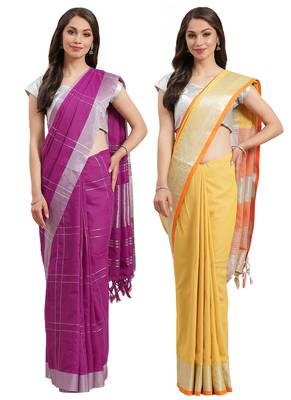 Multicolor woven blended cotton saree with blouse 1