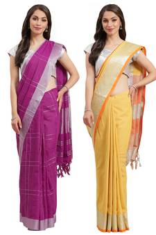 Multicolor woven blended cotton saree with blouse