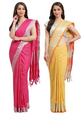 Multicolor woven blended cotton saree with blouse 1