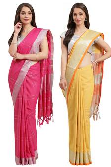 Multicolor woven blended cotton saree with blouse