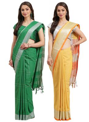 Multicolor woven blended cotton saree with blouse 1