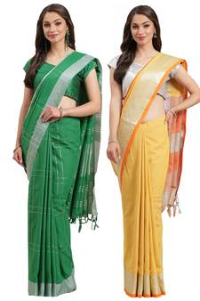 Multicolor woven blended cotton saree with blouse