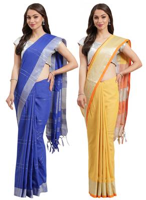 Multicolor woven blended cotton saree with blouse 1