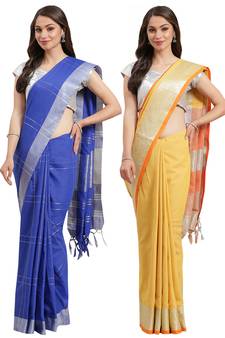 Multicolor woven blended cotton saree with blouse