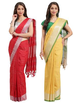 Multicolor woven blended cotton saree with blouse 1