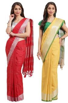 Multicolor woven blended cotton saree with blouse