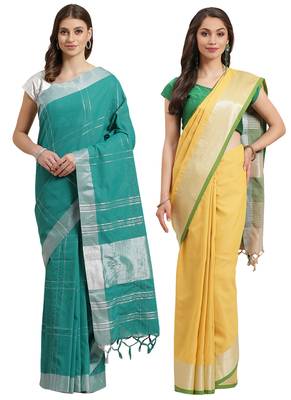 Multicolor woven blended cotton saree with blouse 1