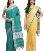 Multicolor woven blended cotton saree with blouse