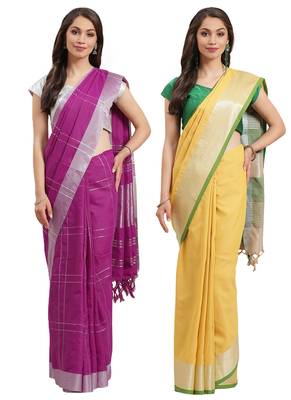 Multicolor woven blended cotton saree with blouse 1