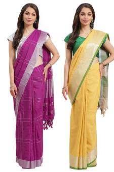 Multicolor woven blended cotton saree with blouse