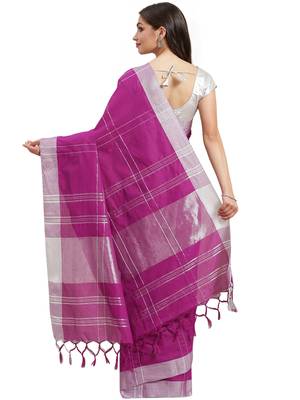 Multicolor woven blended cotton saree with blouse 3