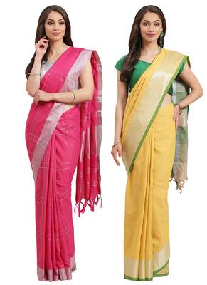 Multicolor woven blended cotton saree with blouse 1