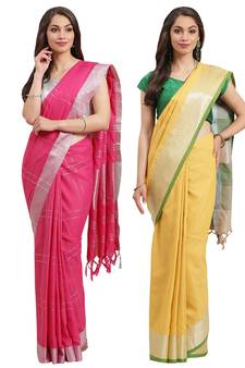 Multicolor woven blended cotton saree with blouse
