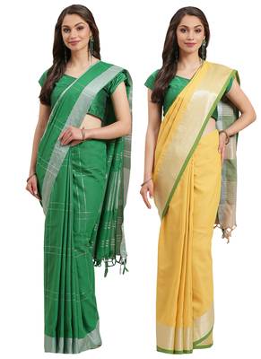 Multicolor woven blended cotton saree with blouse 1