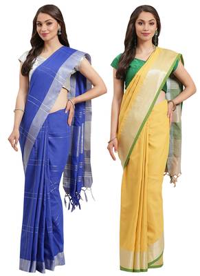Multicolor woven blended cotton saree with blouse 1