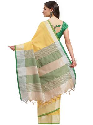 Multicolor woven blended cotton saree with blouse 2