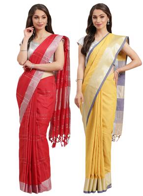 Multicolor woven blended cotton saree with blouse 1