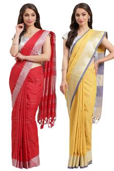 Multicolor woven blended cotton saree with blouse