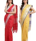 Multicolor woven blended cotton saree with blouse