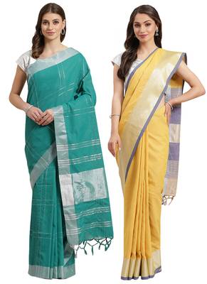 Multicolor woven blended cotton saree with blouse 1