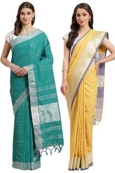 Multicolor woven blended cotton saree with blouse
