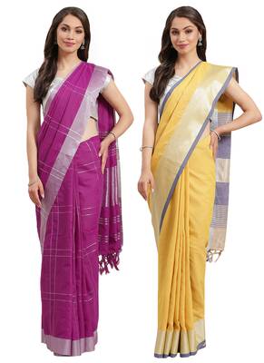 Multicolor woven blended cotton saree with blouse 1