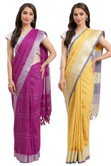 Multicolor woven blended cotton saree with blouse