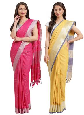 Multicolor woven blended cotton saree with blouse 1