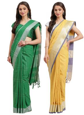 Multicolor woven blended cotton saree with blouse 1