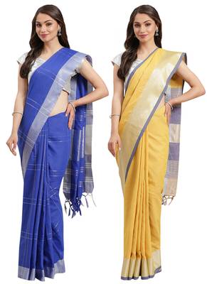 Multicolor woven blended cotton saree with blouse 1