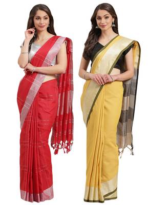 Multicolor woven blended cotton saree with blouse 1