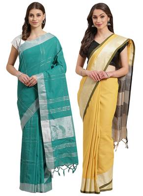 Multicolor woven blended cotton saree with blouse 1