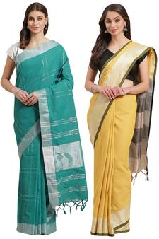 Multicolor woven blended cotton saree with blouse