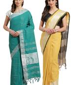 Multicolor woven blended cotton saree with blouse