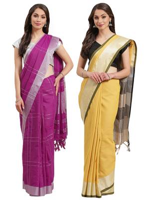 Multicolor woven blended cotton saree with blouse 1