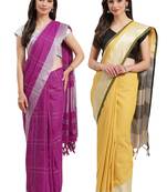 Multicolor woven blended cotton saree with blouse