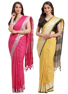 Multicolor woven blended cotton saree with blouse 1