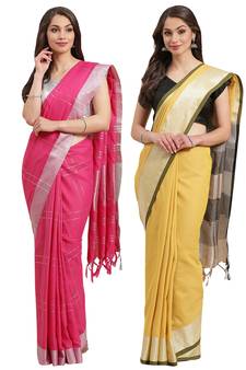 Multicolor woven blended cotton saree with blouse