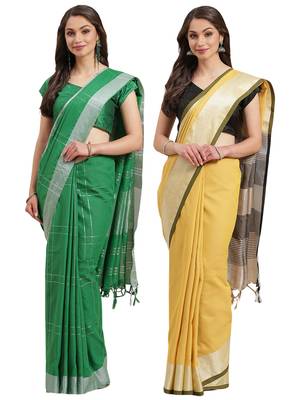 Multicolor woven blended cotton saree with blouse 1