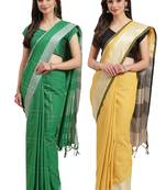 Multicolor woven blended cotton saree with blouse