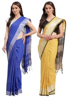 Multicolor woven blended cotton saree with blouse 1