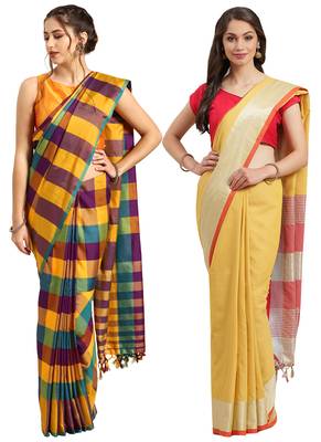 Multicolor woven blended cotton saree with blouse 1