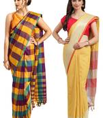 Multicolor woven blended cotton saree with blouse