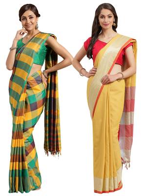 Multicolor woven blended cotton saree with blouse 1