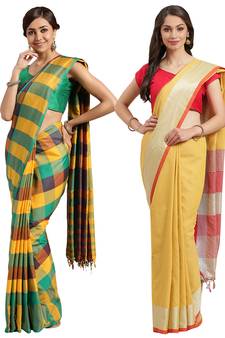 Multicolor woven blended cotton saree with blouse