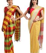 Multicolor woven blended cotton saree with blouse