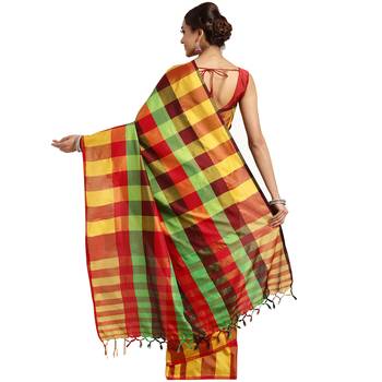 Multicolor woven blended cotton saree with blouse 3