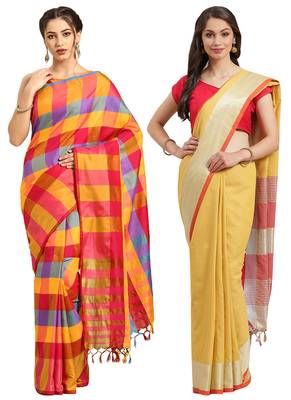 Multicolor woven blended cotton saree with blouse 1