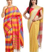 Multicolor woven blended cotton saree with blouse